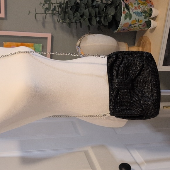 Black Woven Crossbody Clutch with Accent Bow - Picture 8 of 8